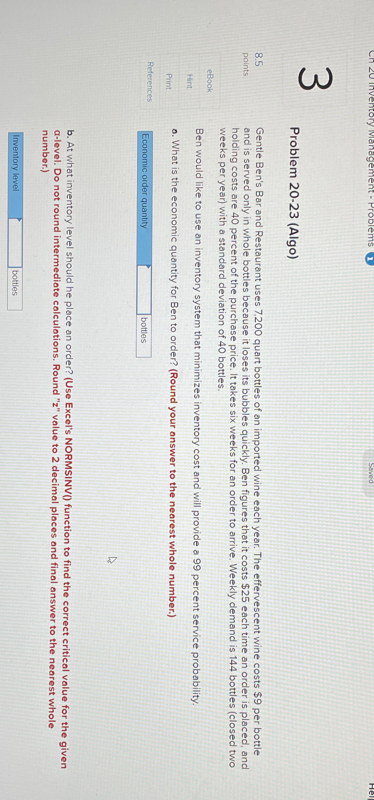  Problem 20-23(Algo) 8.5 points eBook Hint Print References References References Rereres