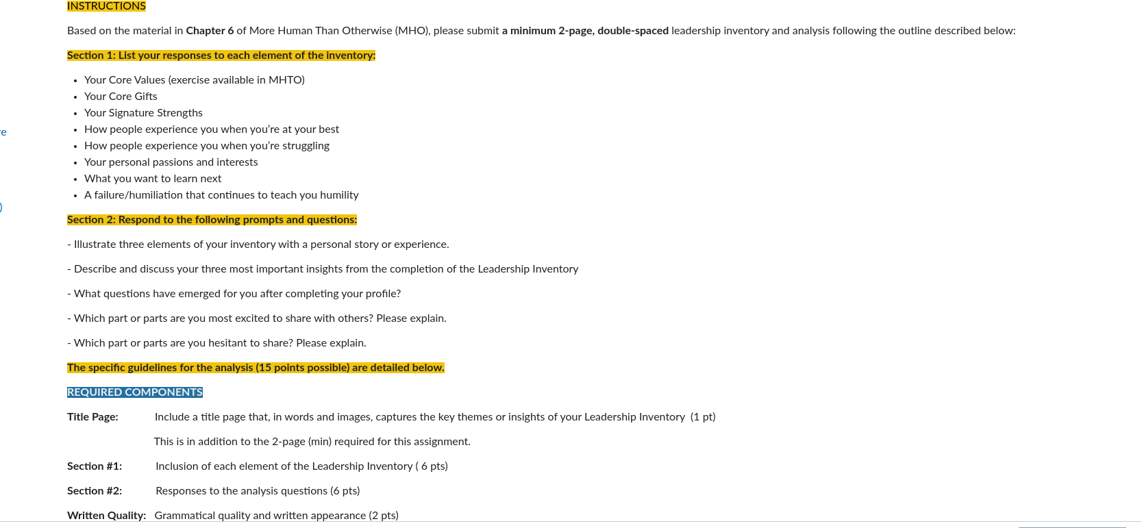  INSTRUCTIONS Section 1: List your responses to each element of the