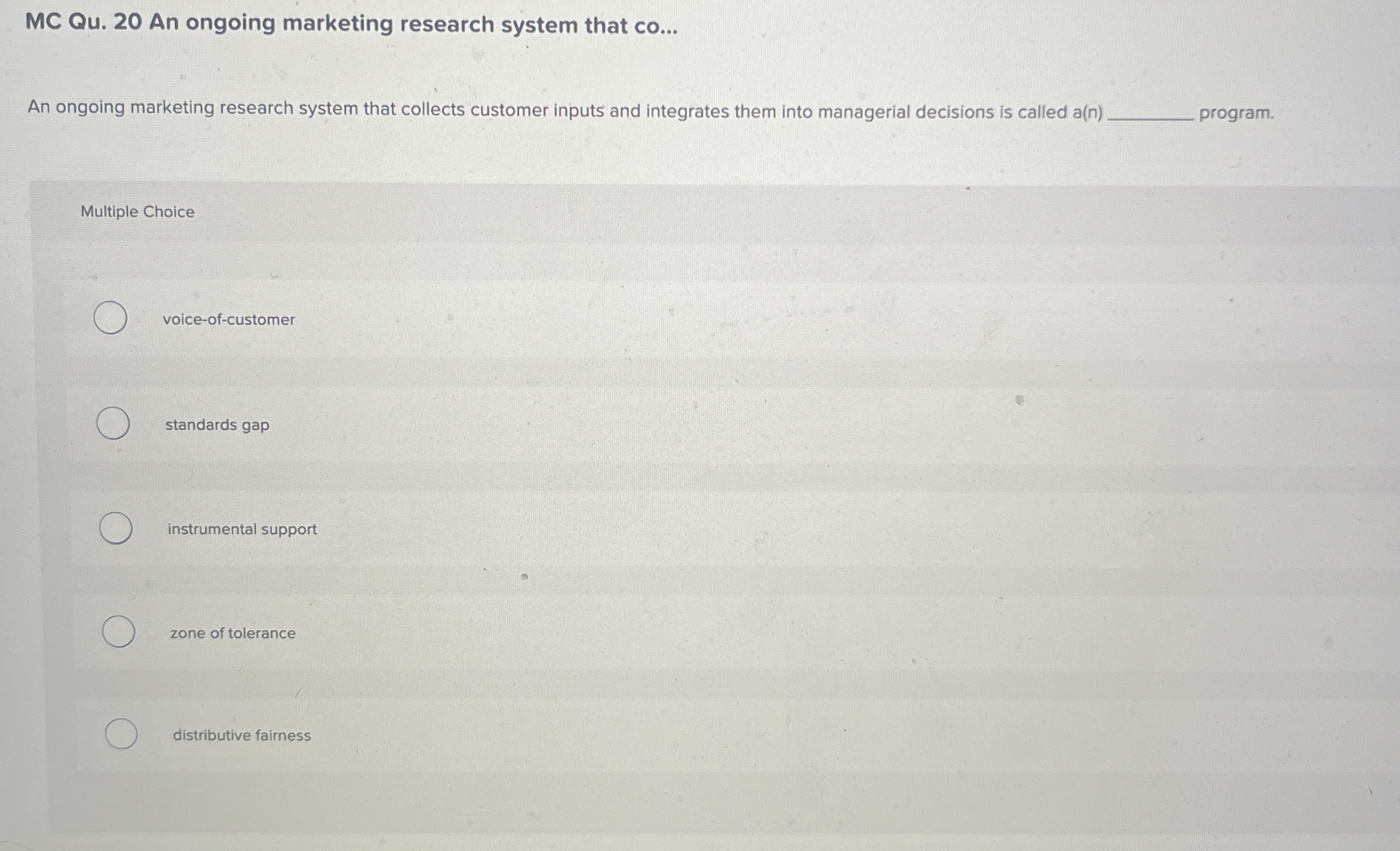  MC Qu.20 An ongoing marketing research system that co... An ongoing