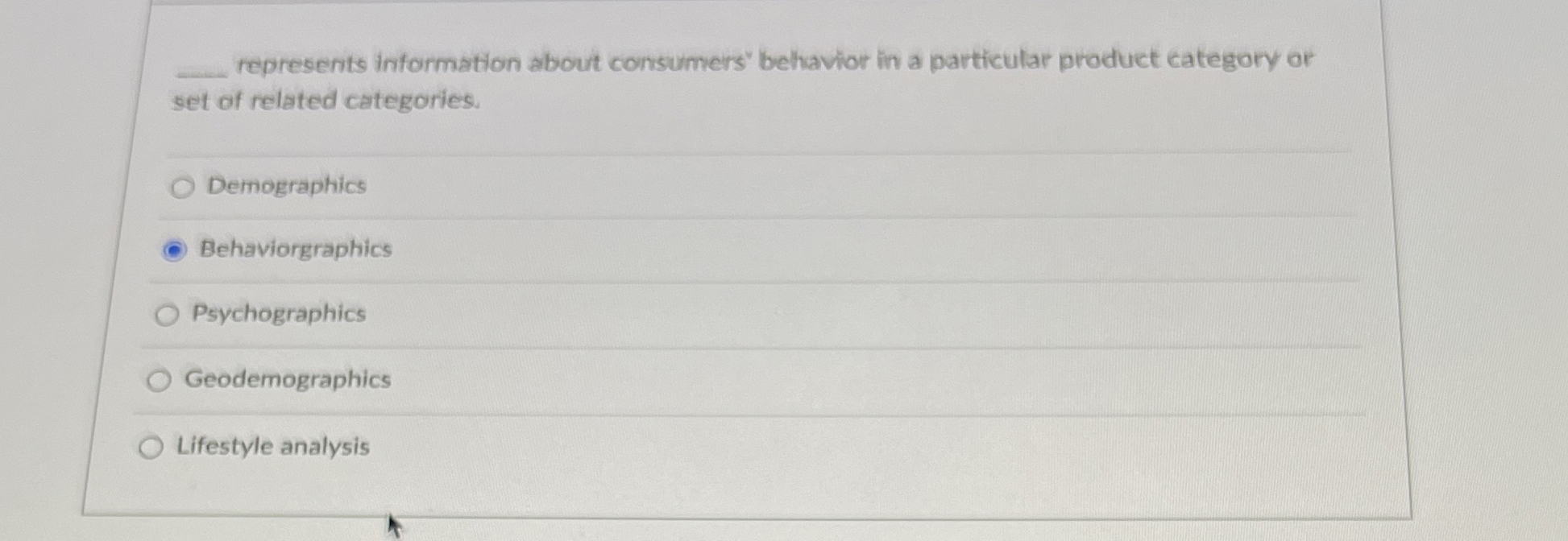  represents information about consumers' behavior in a particular product category or