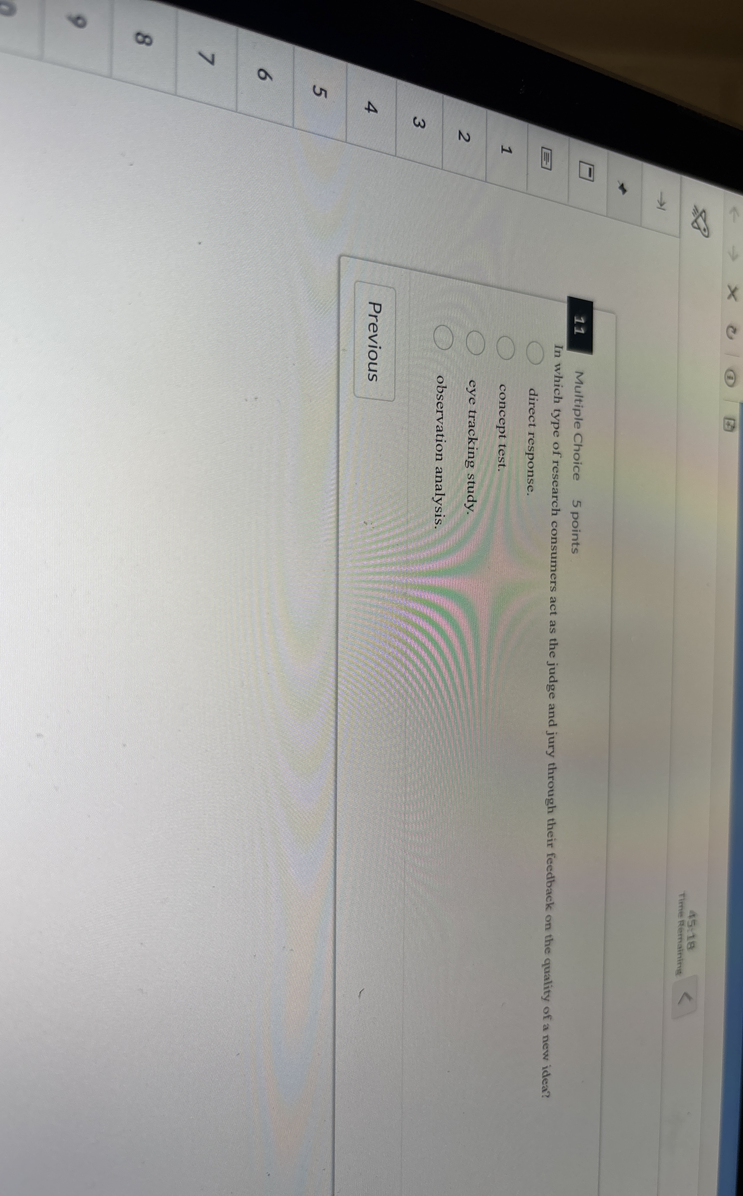  45.18 Time Rerraintio: 11 Multiple Choice 5 points In which type