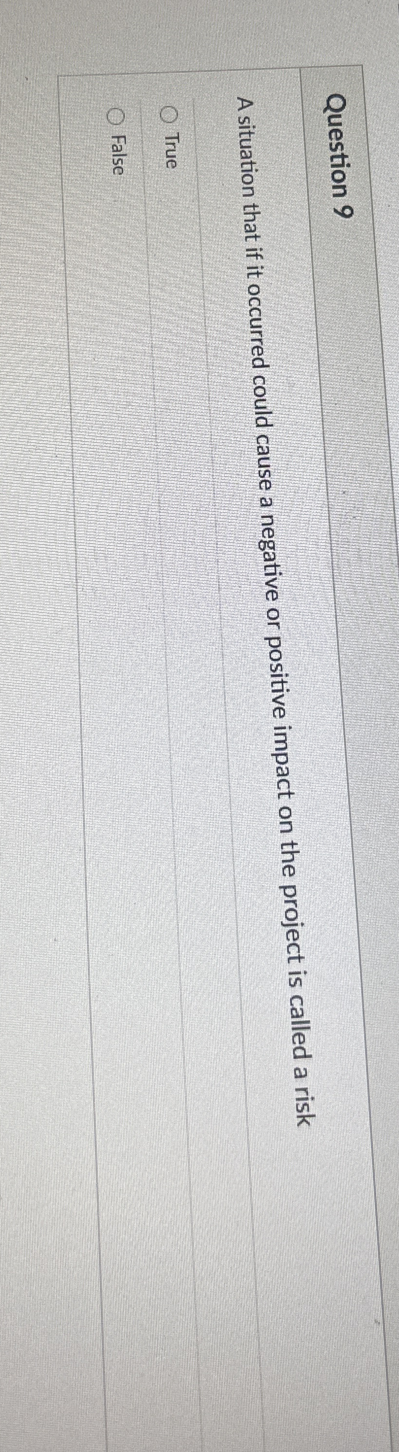  Question 9 A situation that if it occurred could cause a