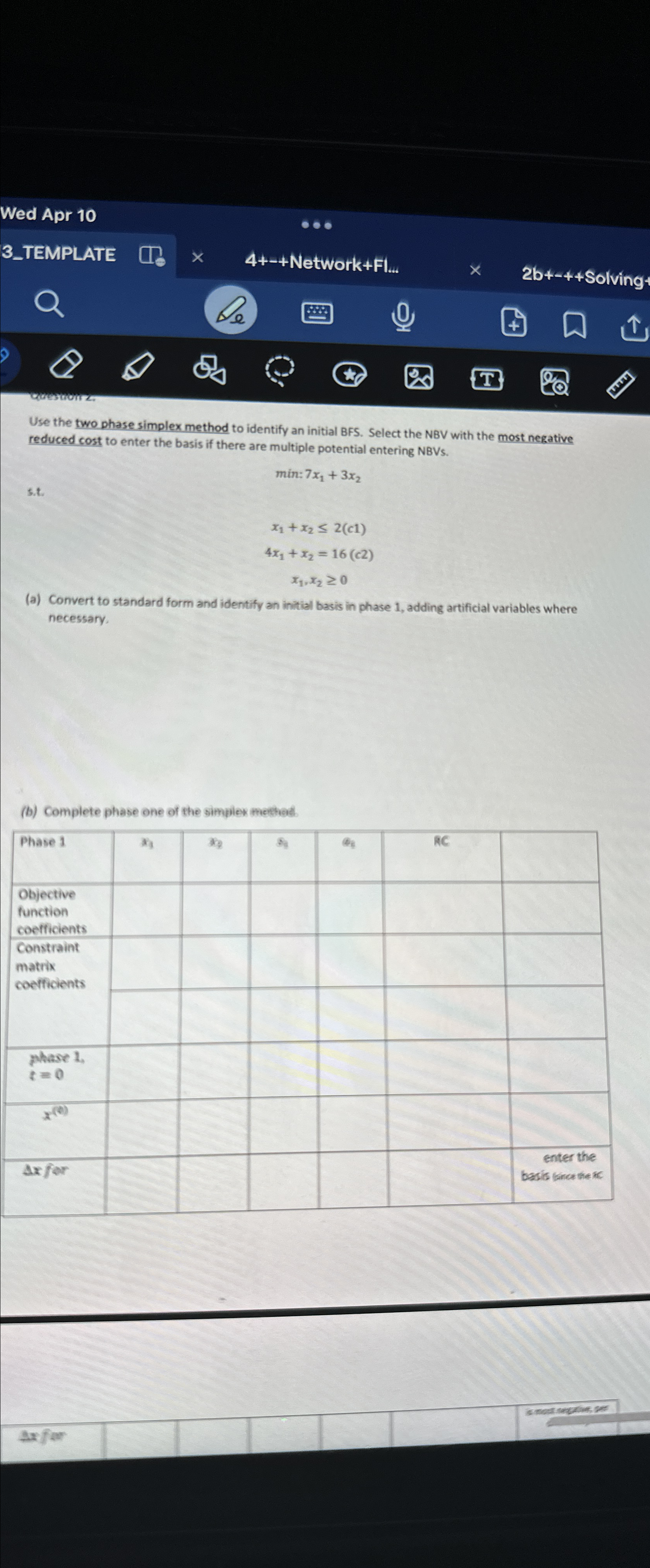  Wed Apr 10 3_TEMPLATE ,4+-+ Network+Fl... Use the two phase simplex