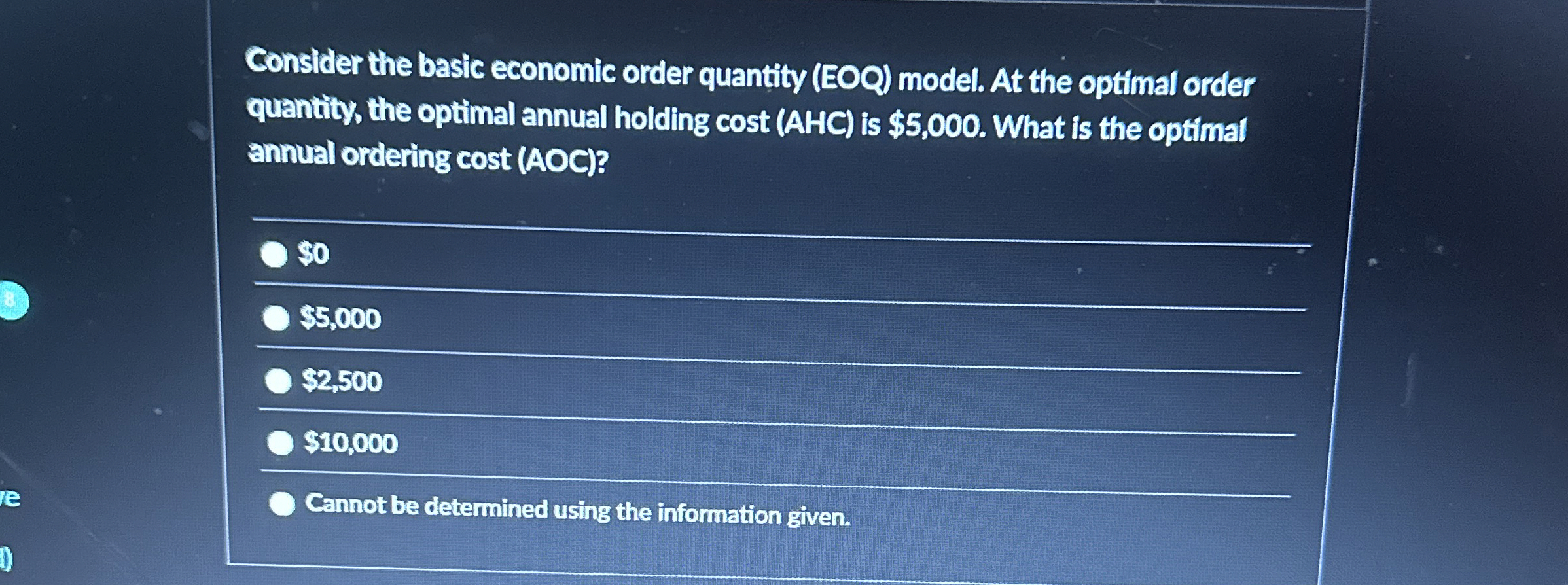  Consider the basic economic order quantity (EOQ) model. At the optimal