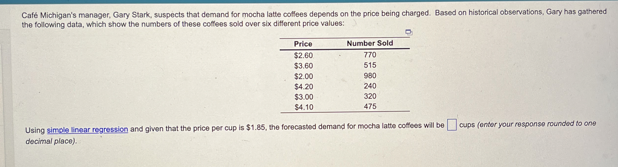  Caf Michigan's manager, Gary Stark, suspects that demand for mocha latte