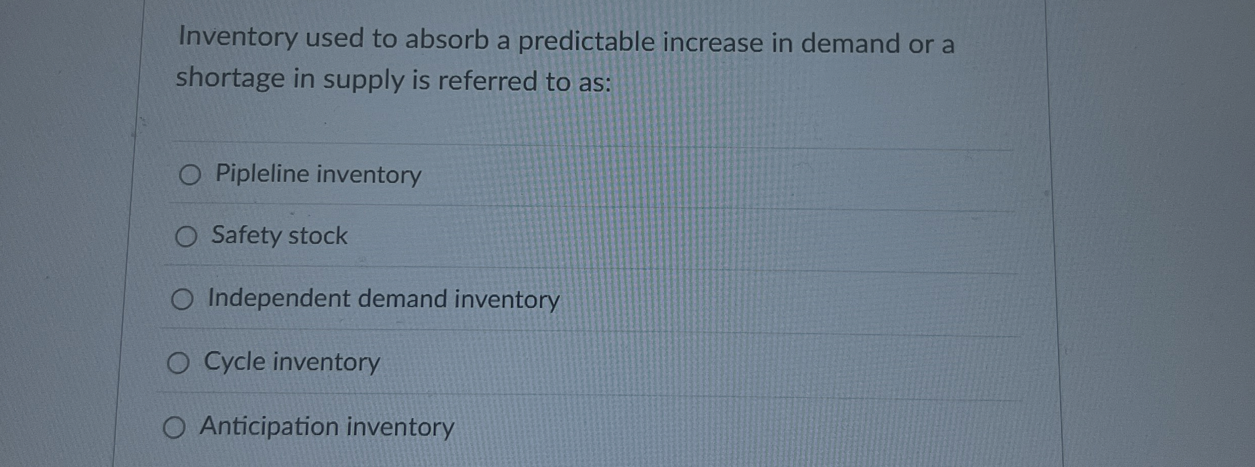  Inventory used to absorb a predictable increase in demand or a