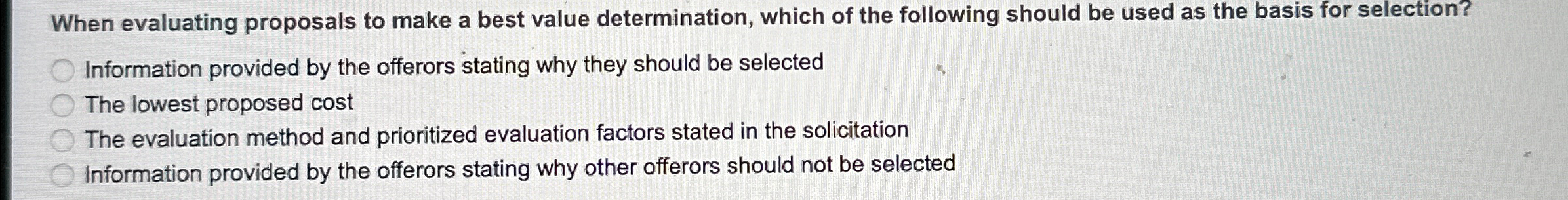  When evaluating proposals to make a best value determination, which of