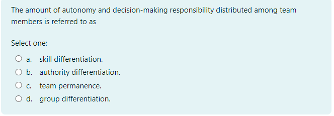  The amount of autonomy and decision-making responsibility distributed among team members