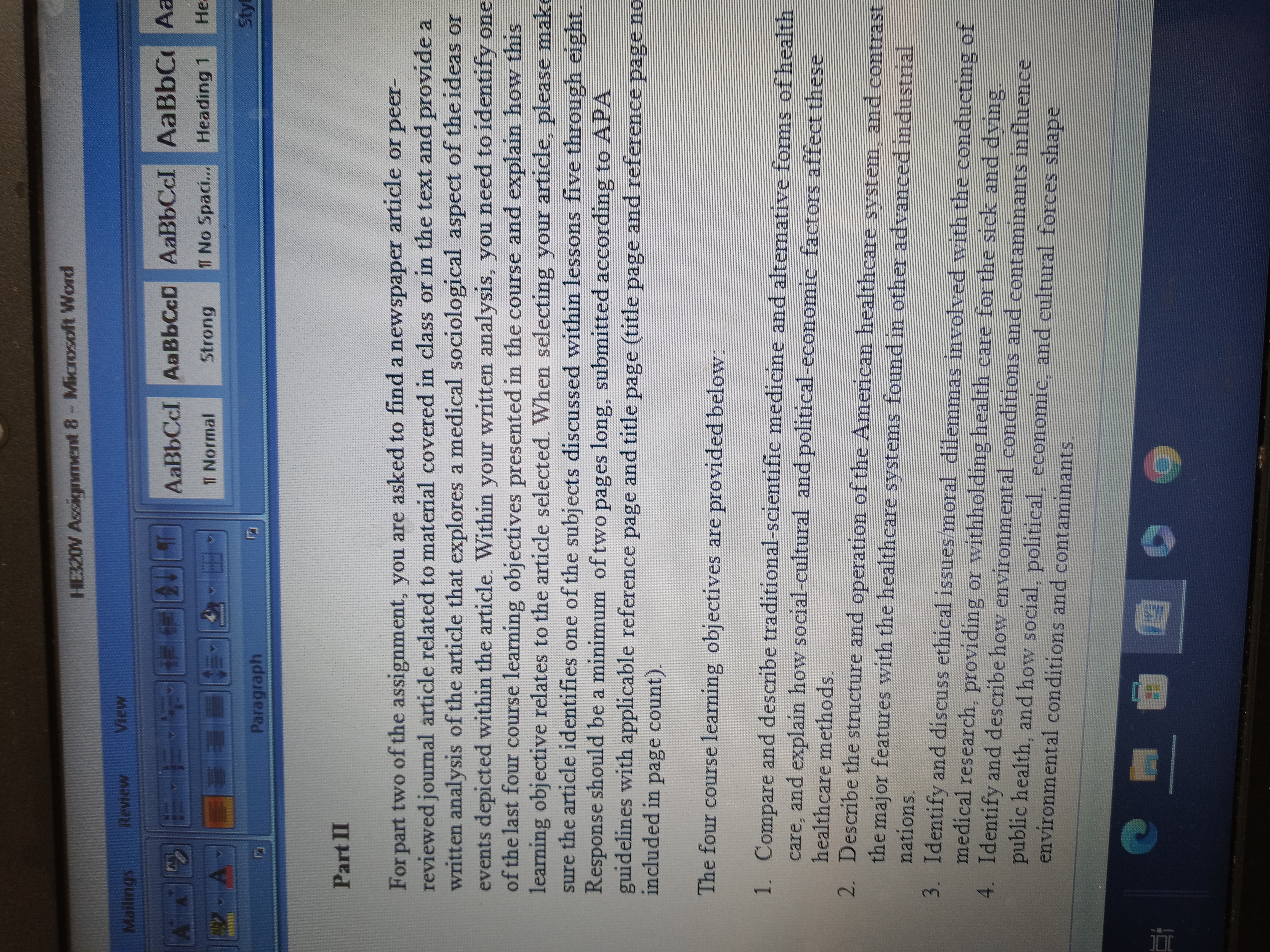  HE:20V Assignment 8 - Microsoft Word Mailings Reviews VIEW AaBbCcI AaBbCcD