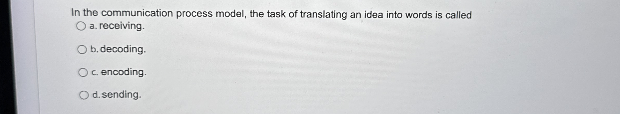  In the communication process model, the task of translating an idea