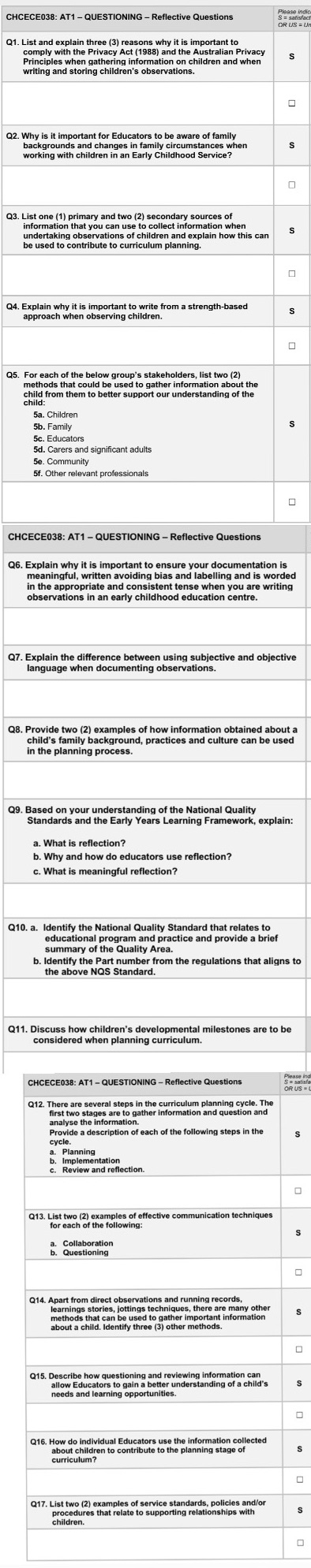 Please help me with the answer CHCECE038: AT1 - QUESTIONING - Reflective