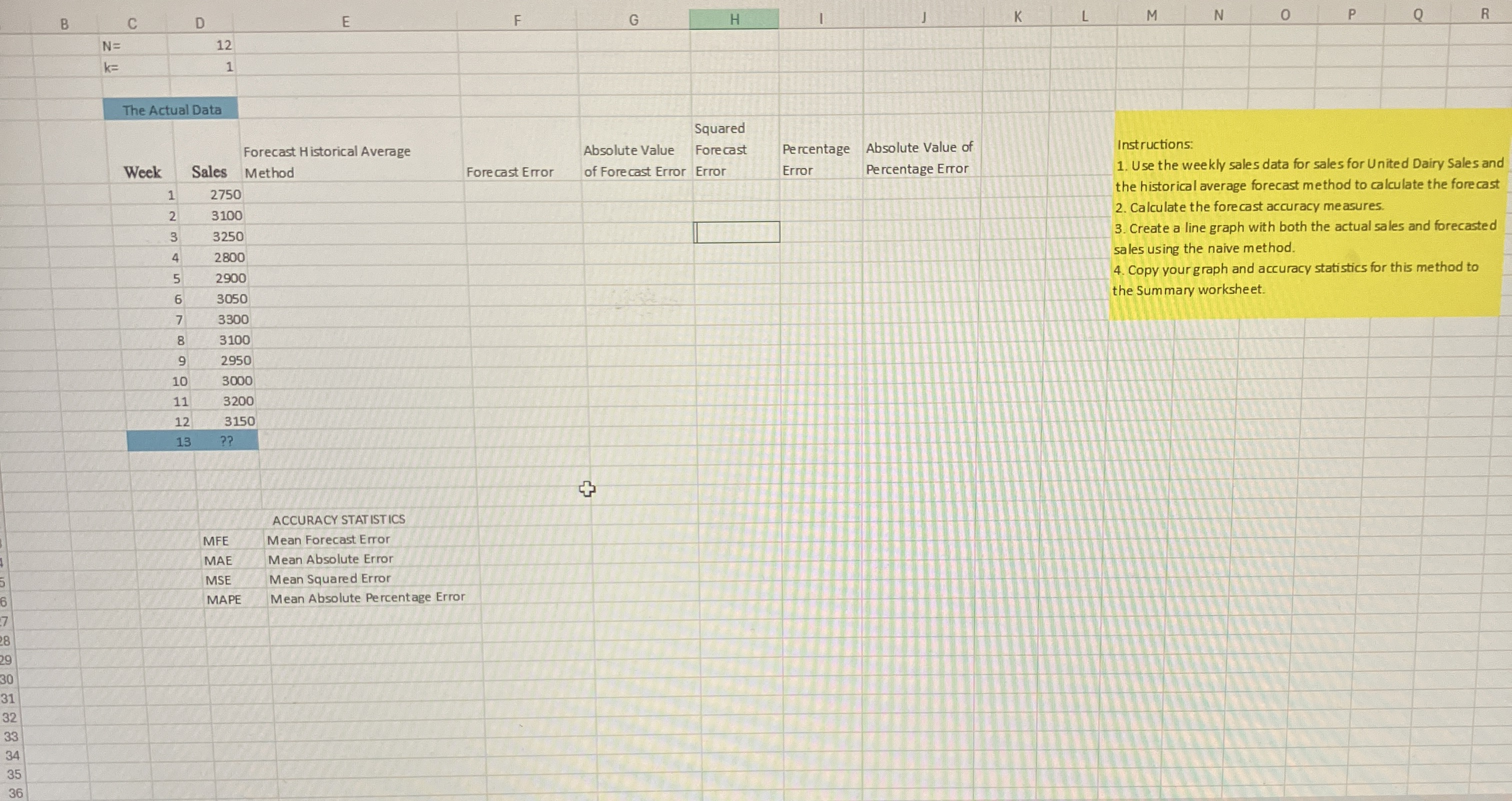  How to solve This excel probelm invloving forecasting 