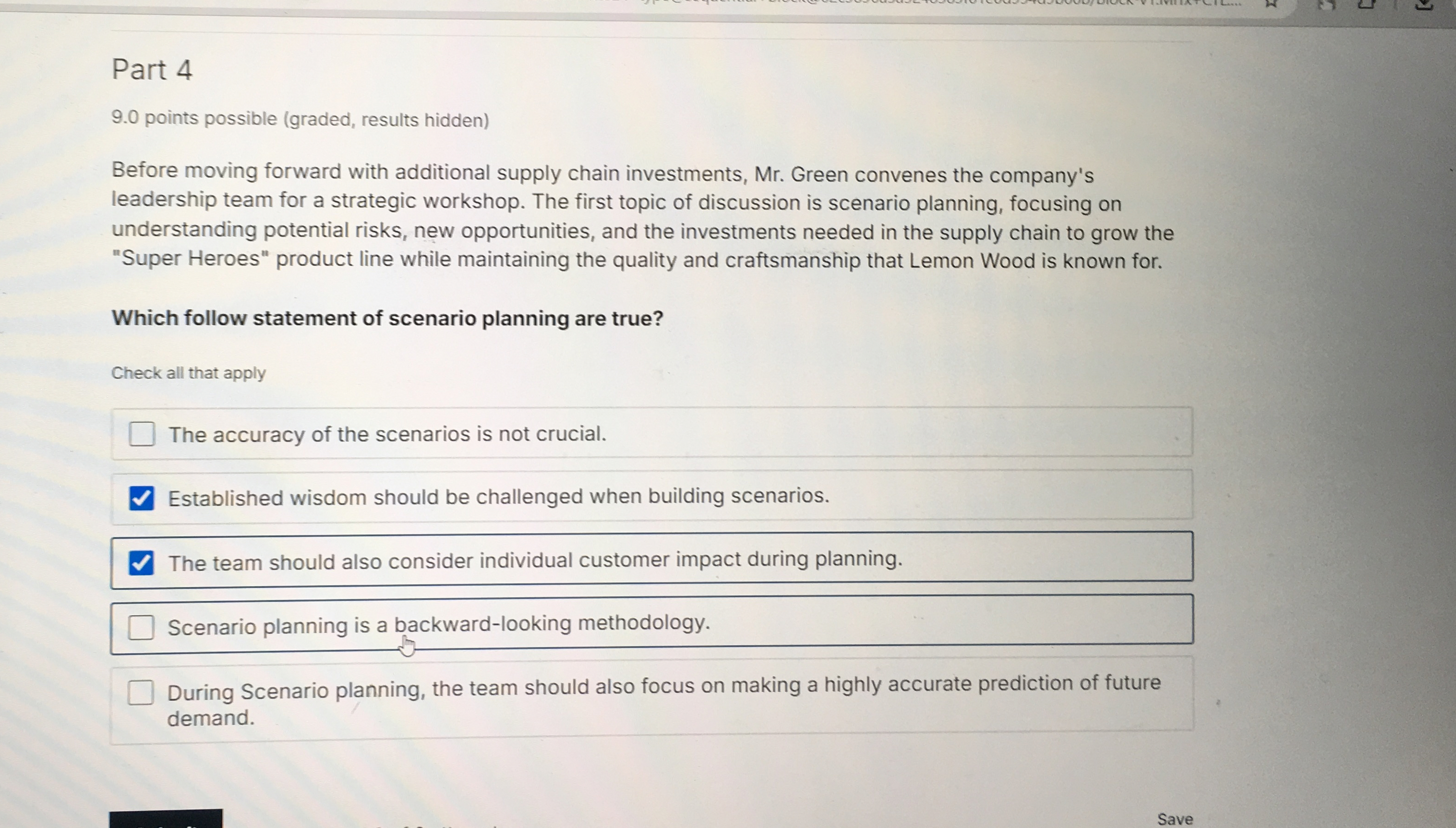 Part 4 9.0 points possible (graded, results hidden) Before moving forward