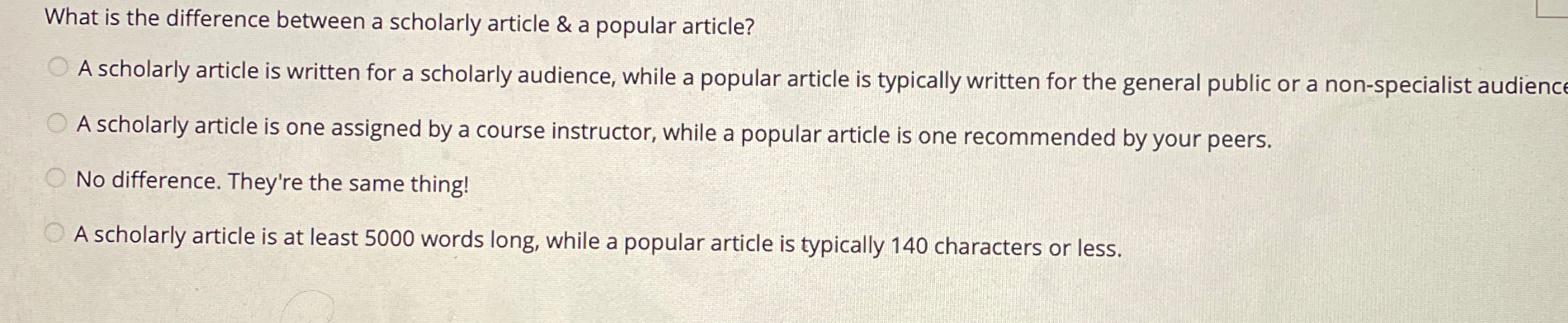  What is the difference between a scholarly article & a popular