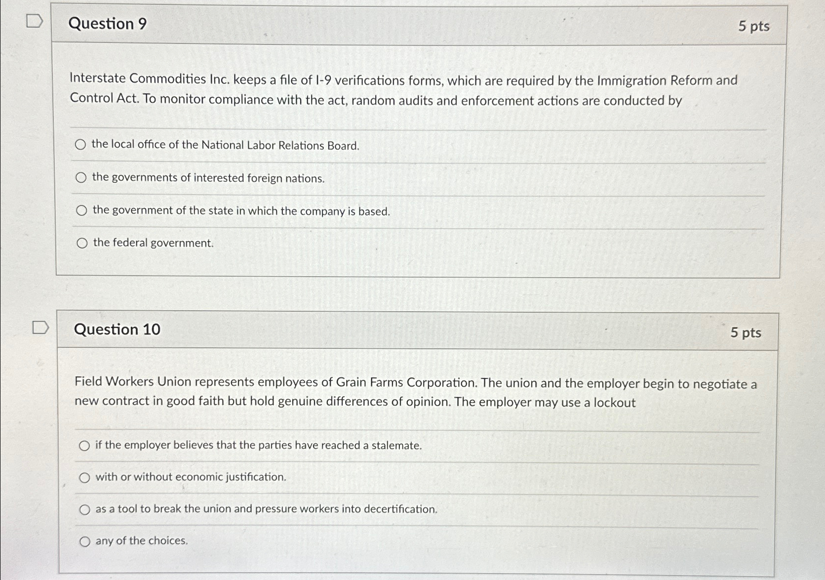  Question 9 5 pts Interstate Commodities Inc. keeps a file of
