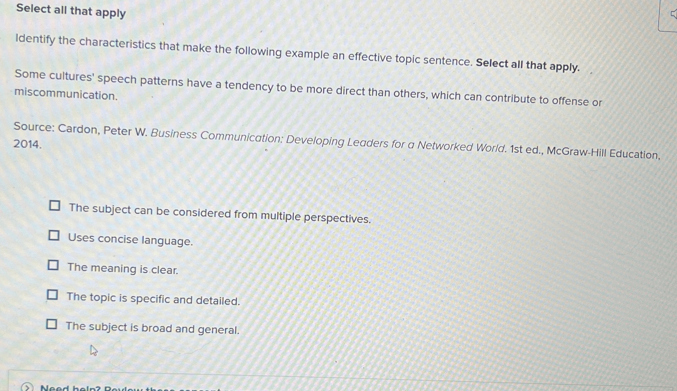  Select all that apply Identify the characteristics that make the following