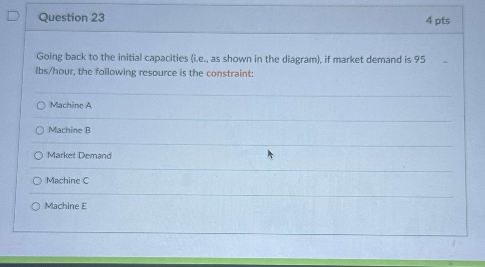  Question 23 4 pts Going back to the initial capacities (i.e.,