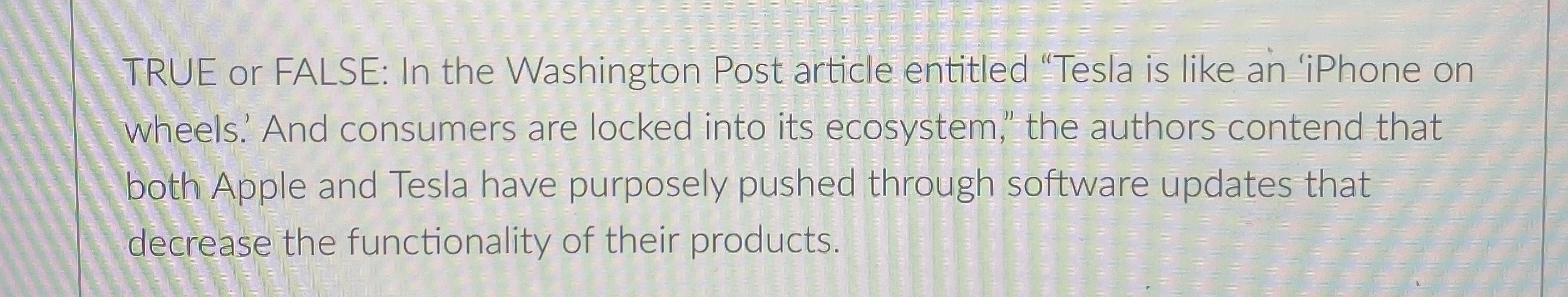  TRUE or FALSE: In the Washington Post article entitled "Tesla is