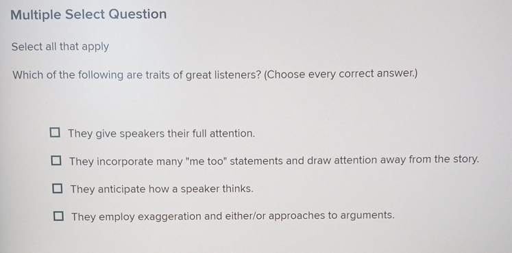  Multiple Select Question Select all that apply Which of the following