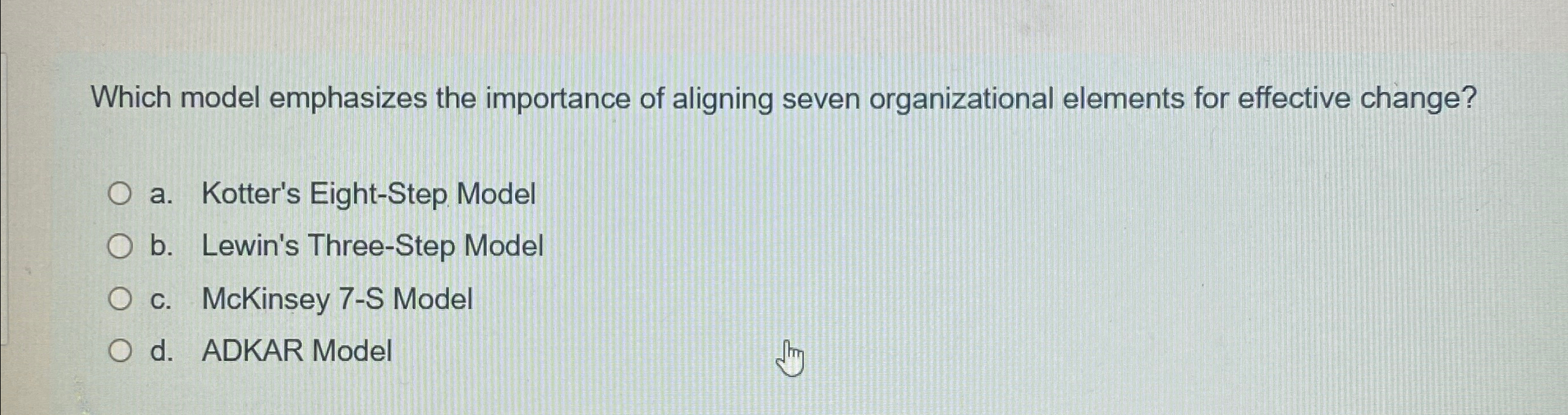  Which model emphasizes the importance of aligning seven organizational elements for