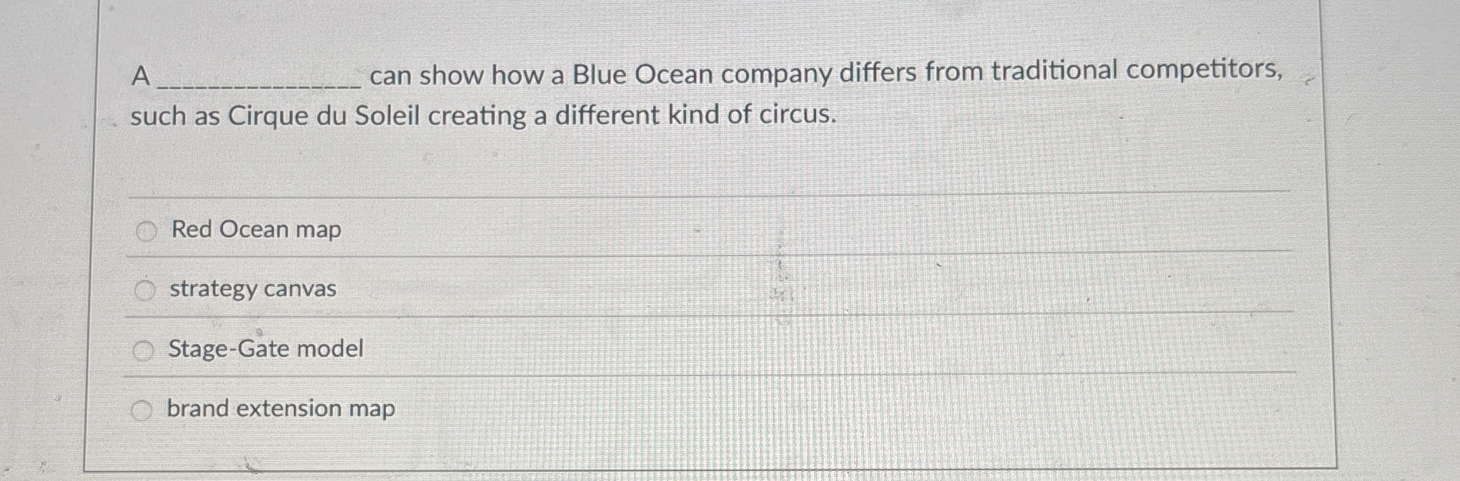  A can show how a Blue Ocean company differs from traditional