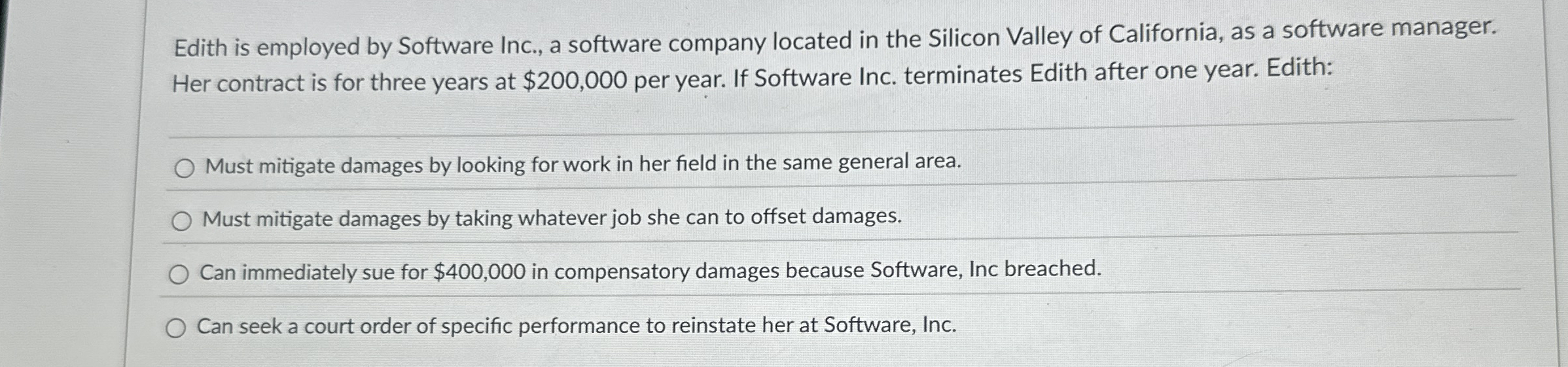  Edith is employed by Software Inc., a software company located in