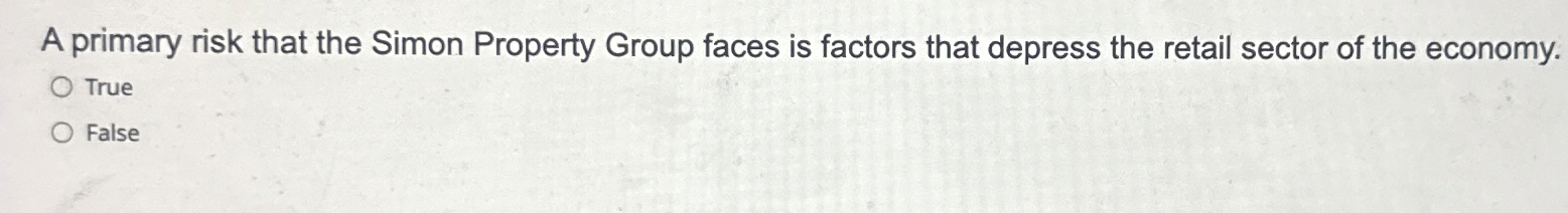  A primary risk that the Simon Property Group faces is factors