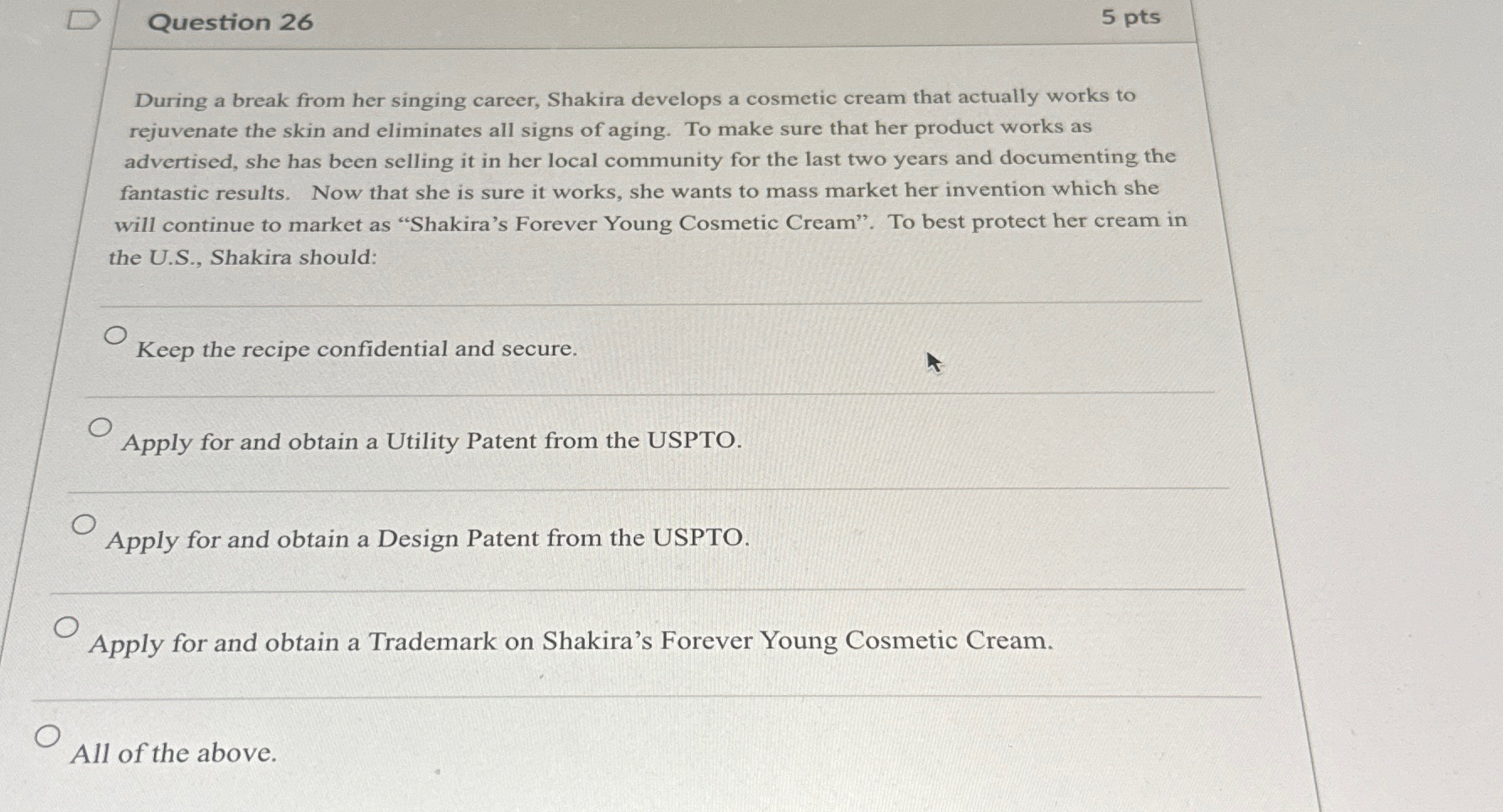  Question 26 5 pts During a break from her singing career,