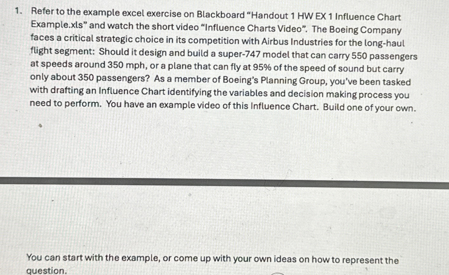  Refer to the example excel exercise on Blackboard "Handout 1 HW