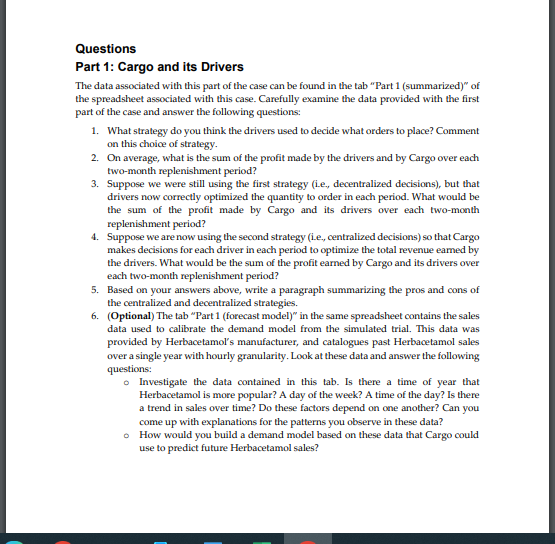  Questions Part 1: Cargo and its Drivers The data associated with