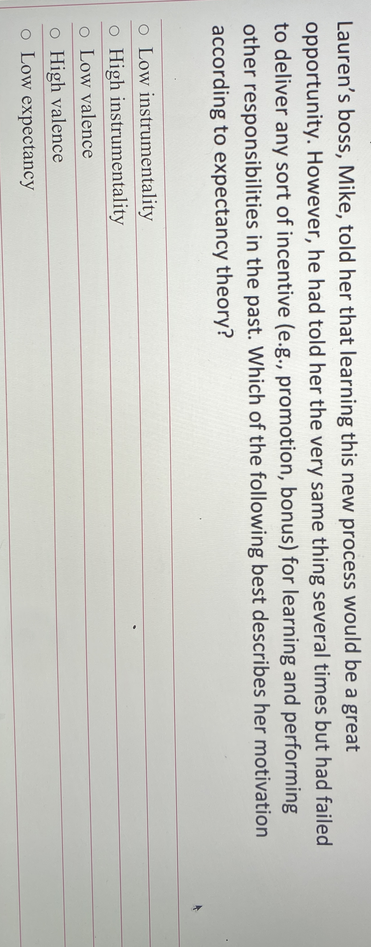  Lauren's boss, Mike, told her that learning this new process would