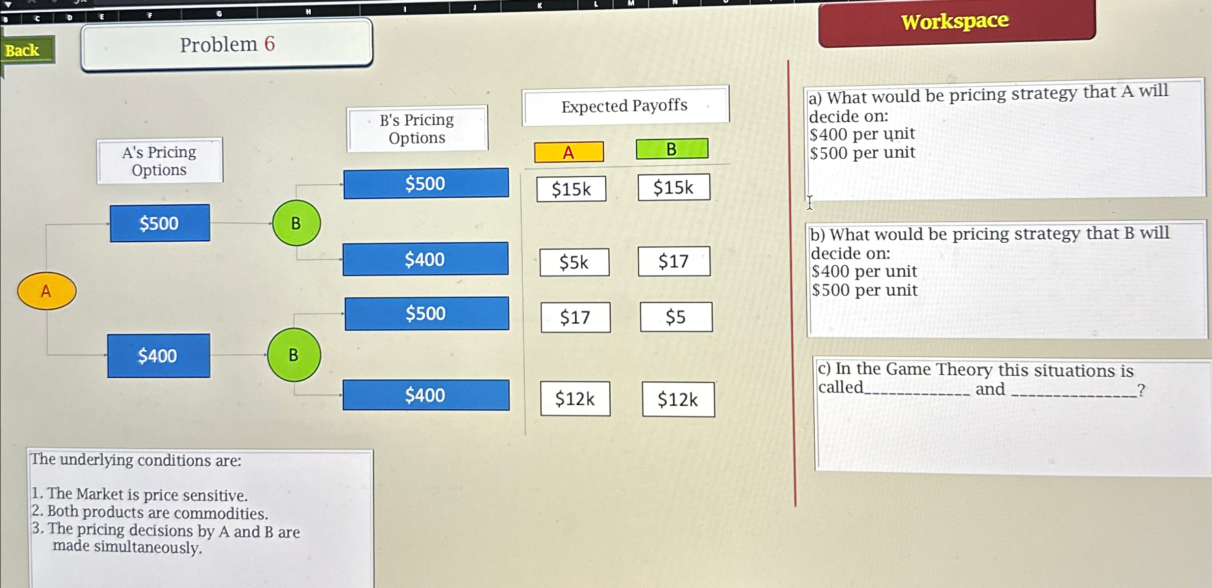  Workspace Problem 6 Back a) What would be pricing strategy that