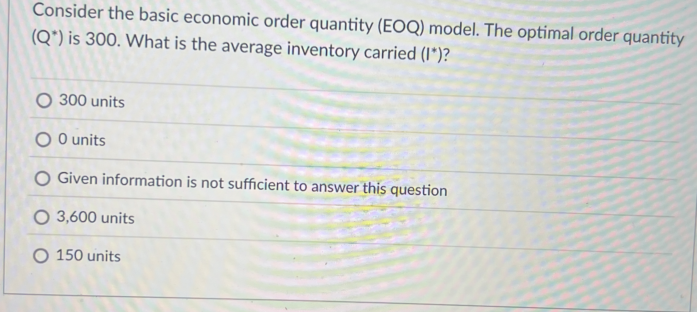  Consider the basic economic order quantity (EOQ) model. The optimal order