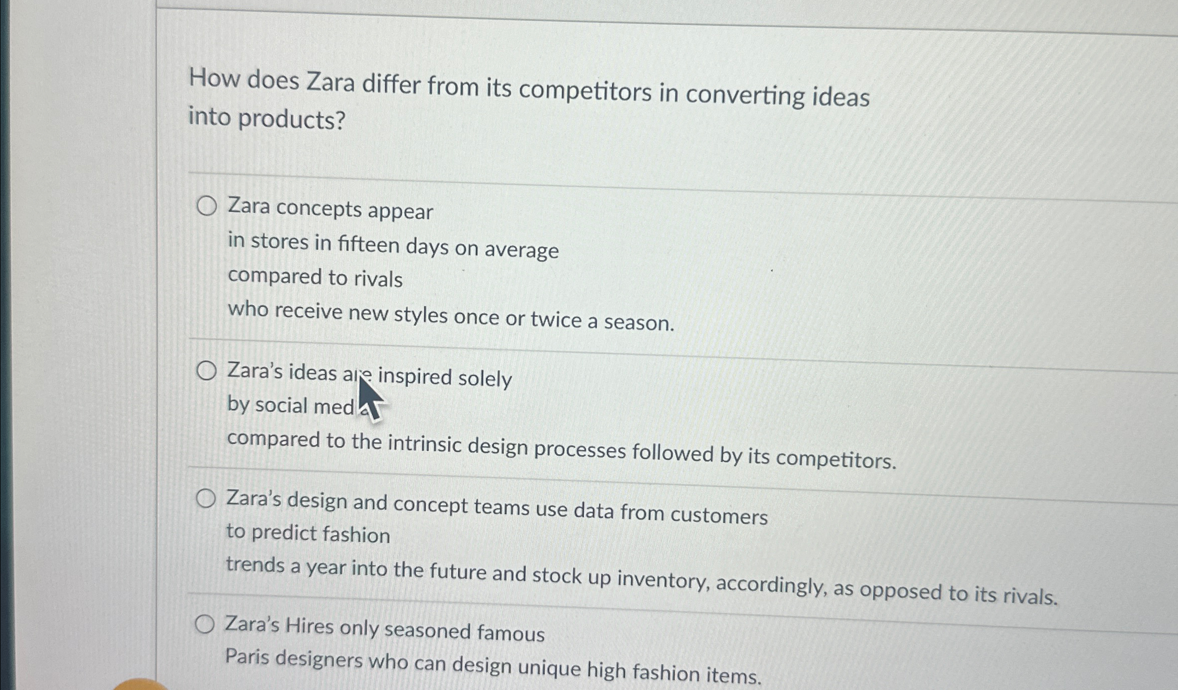  How does Zara differ from its competitors in converting ideas into