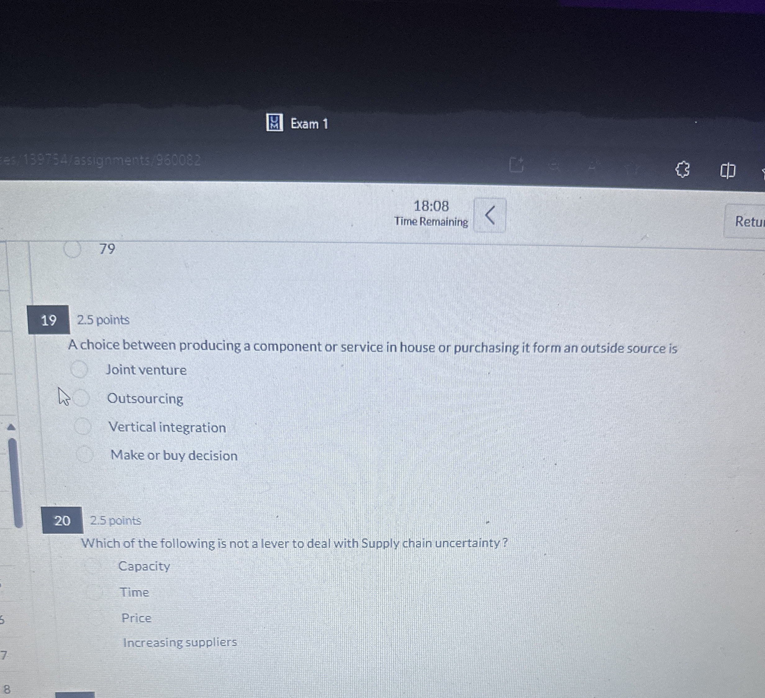  2.5 points A choice between producing a component or service in