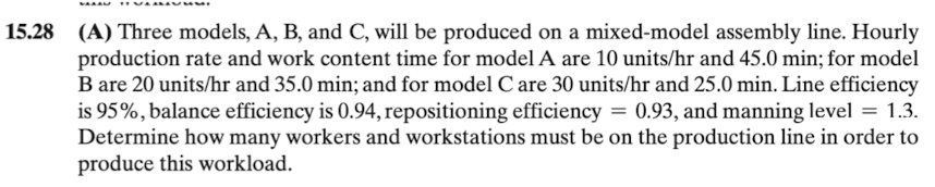 15.28(A) Three models, A, B, and C, will be produced on