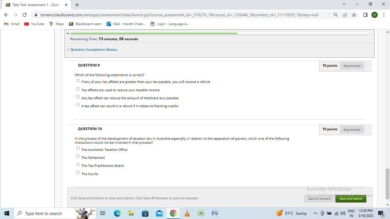 Bb Take Test: Assessment 1 - Quiz - X + V