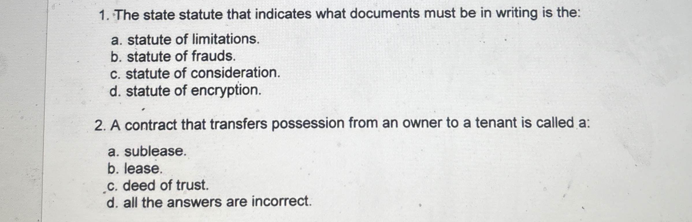  The state statute that indicates what documents must be in writing
