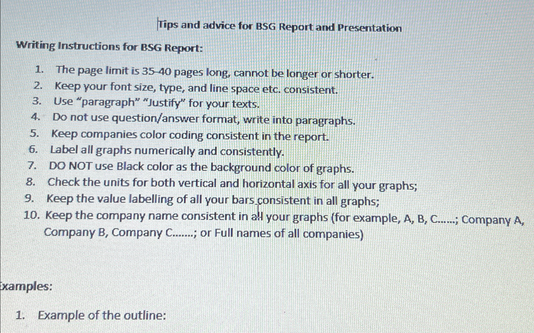  Tips and advice for BSG Report and Presentation Writing Instructions for