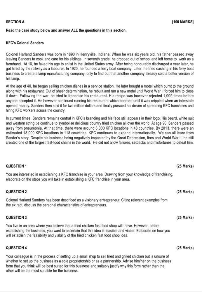  SECTION A [100 MARKS] Read the case study below and answer