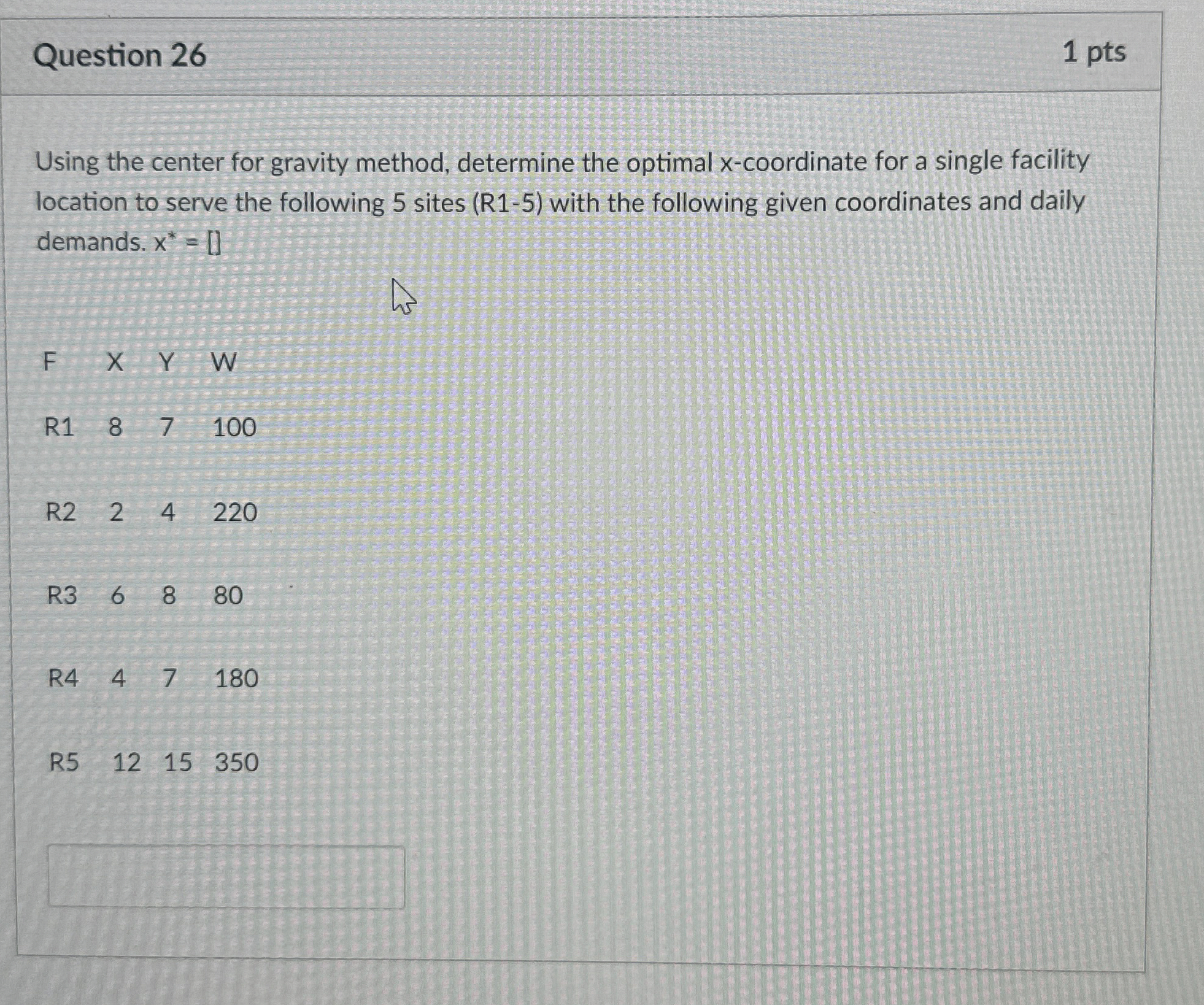  Question 26 1 pts Using the center for gravity method, determine