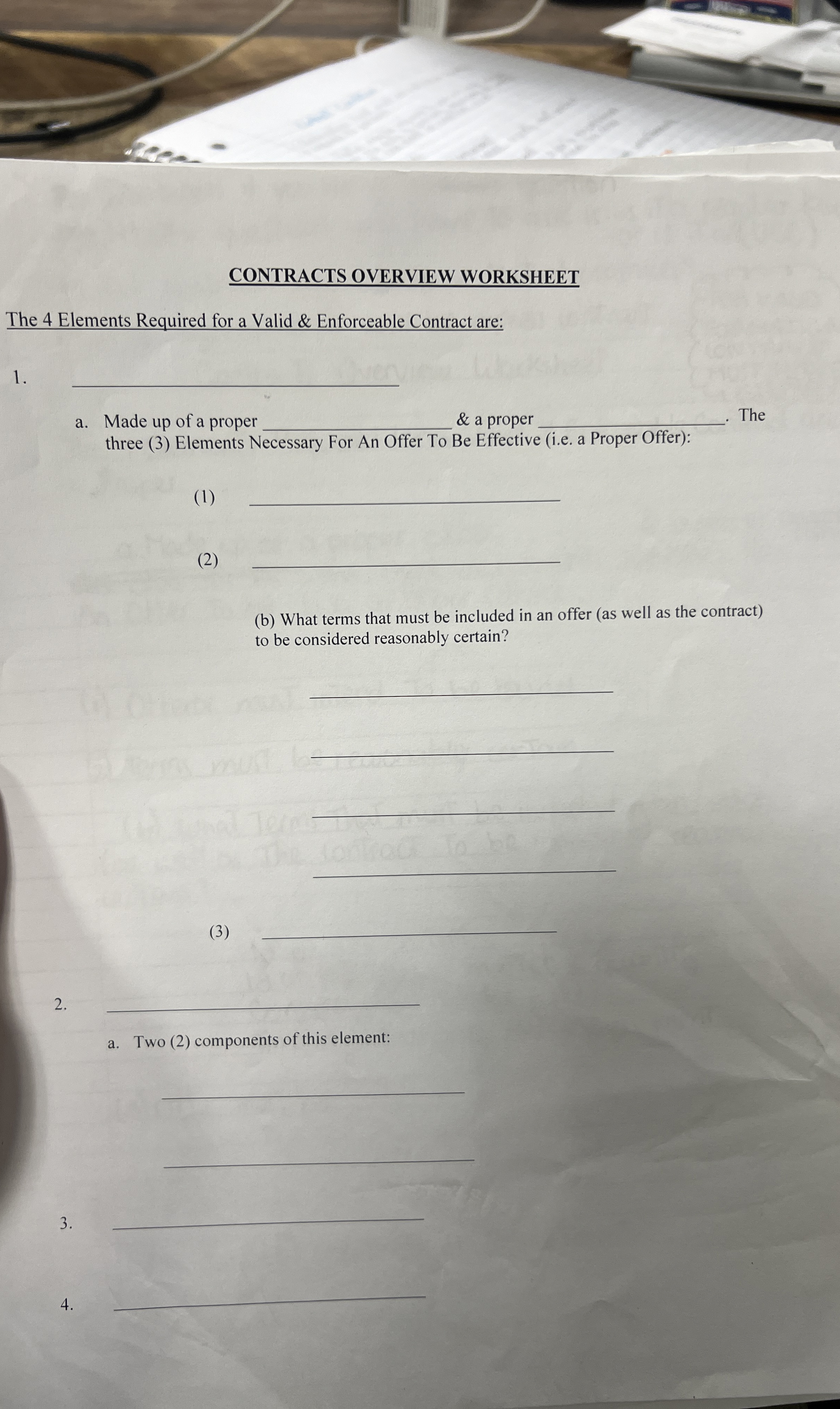  CONTRACTS OVERVIEW WORKSHEET The 4 Elements Required for a Valid &