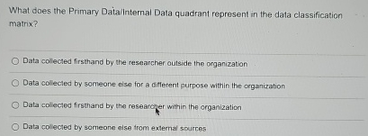  What does the Primary Datailnternal Data quadrant represent in the data