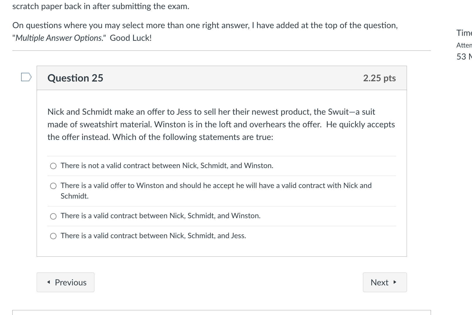 20 2.25 pts Multiple Answer Options: Select all answers that are correct,