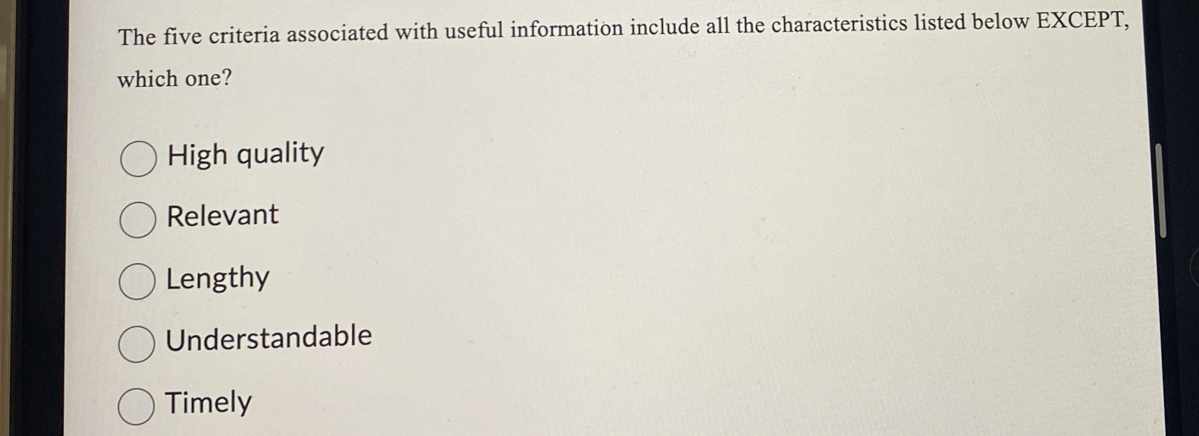  The five criteria associated with useful information include all the characteristics