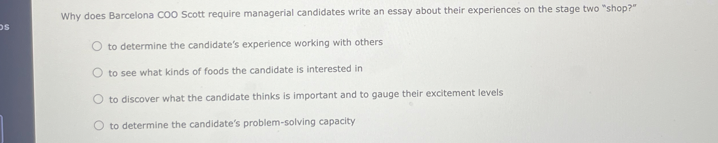  Why does Barcelona COO Scott require managerial candidates write an essay