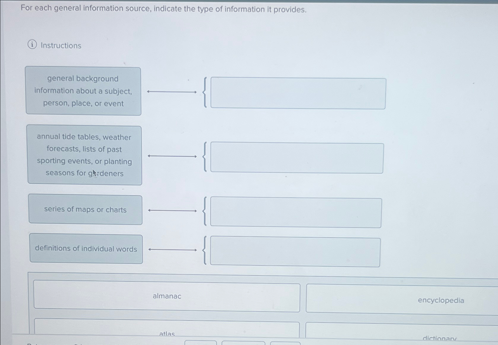  For each general information source, indicate the type of information it