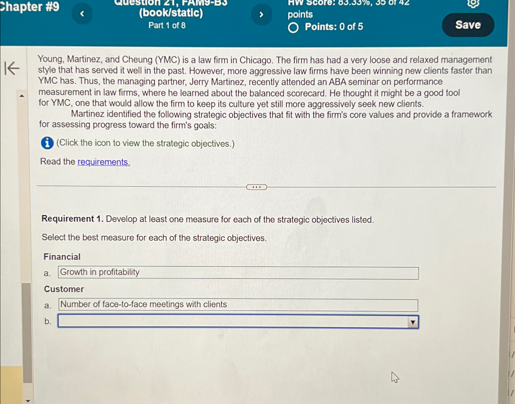  Shapter #9 (book/static) points Part 1 of 8 Points: 0 of