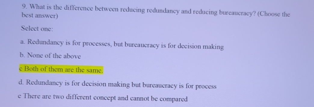  What is the difference between reducing redundancy and reducing bureaucracy? (Choose
