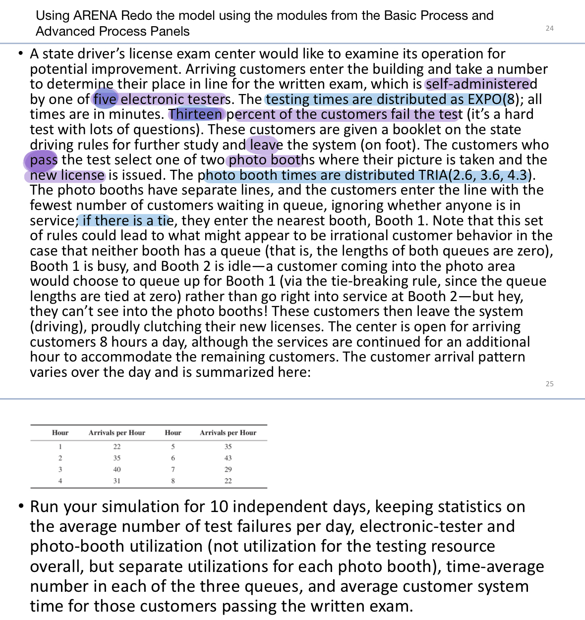  Using ARENA Redo the model using the modules from the Basic